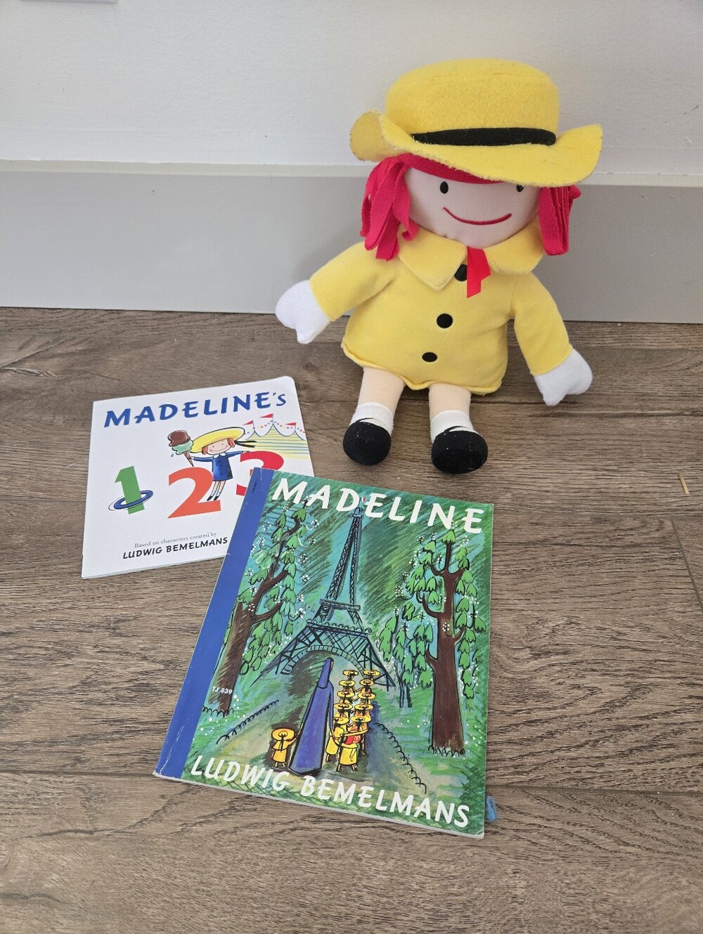Madeline Plush Doll by Madeline in Yellow Coat & Books!